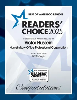 2025 Readers’ Choice Platinum Winner certificate for Victor Hussein, Best Lawyer