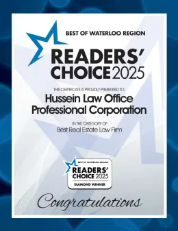 2025 Readers’ Choice Diamond Winner certificate for Hussein Law Office, Best Real Estate Law Firm